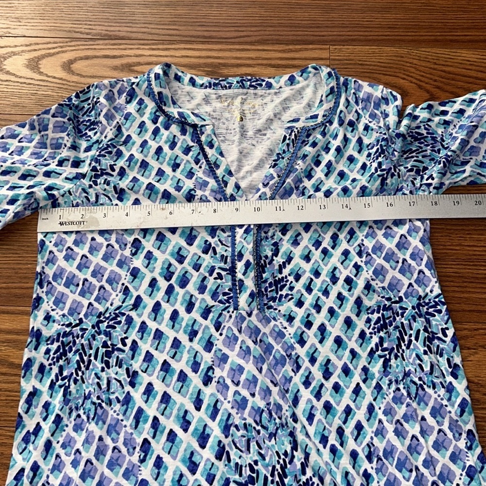 Lilly Pulitzer Joy Tunic Dress SZ Small Blue/White/Teal Pineapple All Over Print - Picture 10 of 11